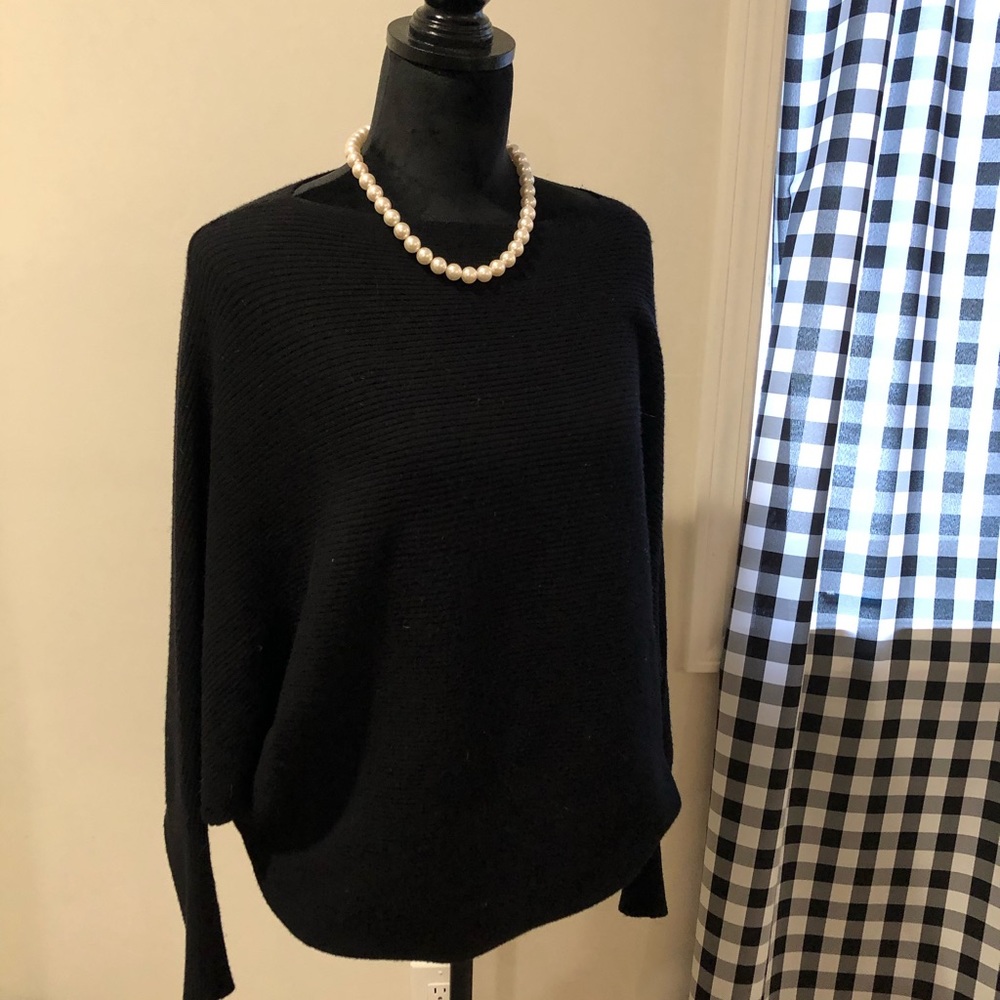 Black Ribbed Dolman Sweater
